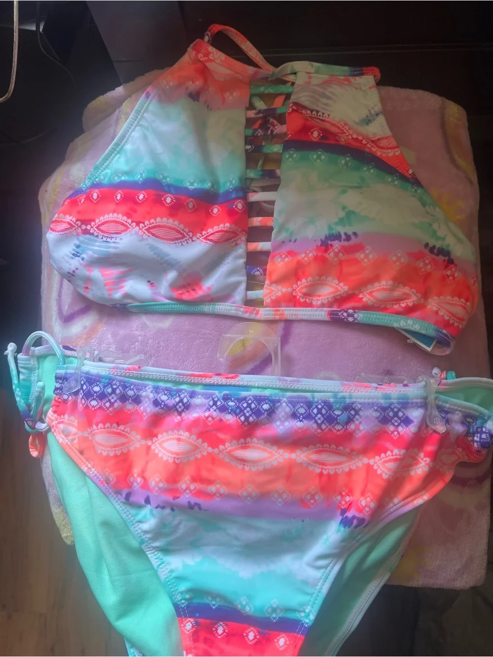 Colorful Tie-Dye Ladder-Back 2 piece Bikini( NWT) Large